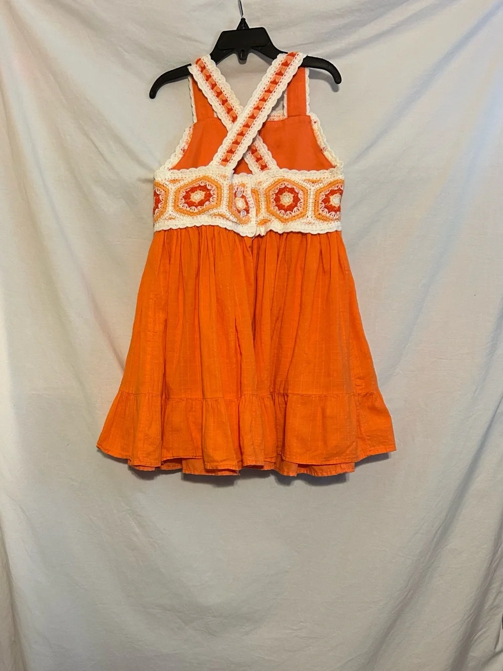 Haute Hippie Girls 8 Orange Crochet Granny Square Flower Top Sundress 70's Retro